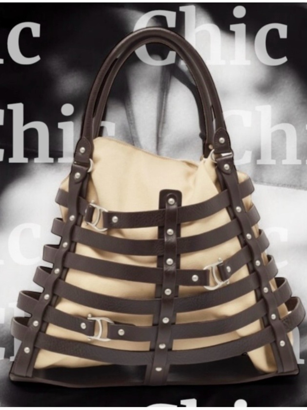 ETIENNE AIGNER CIRCA 2008 DAMASCUS BELTED LEATHER TOTE WITH TWO FABRIC INSERTS - Picture 6 of 16